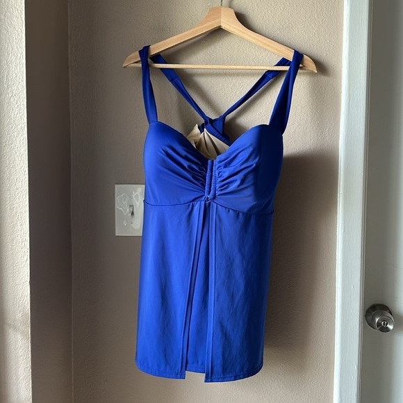 SWIM BY CACIQUE Royal Blue Cris-Cross Back Tankini Top - Picture 2 of 8